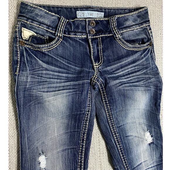 YMI Jeans Women's 5 29X29 Blue Low-Rise Icon Bootcut Distressed Whiskerd Flap - Picture 1 of 14